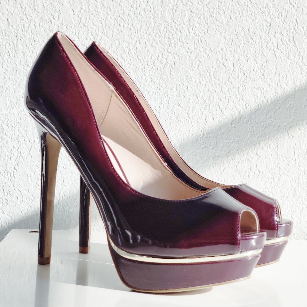 ALDO Merlot Calcini Platform Peeptoe Pumps size 8